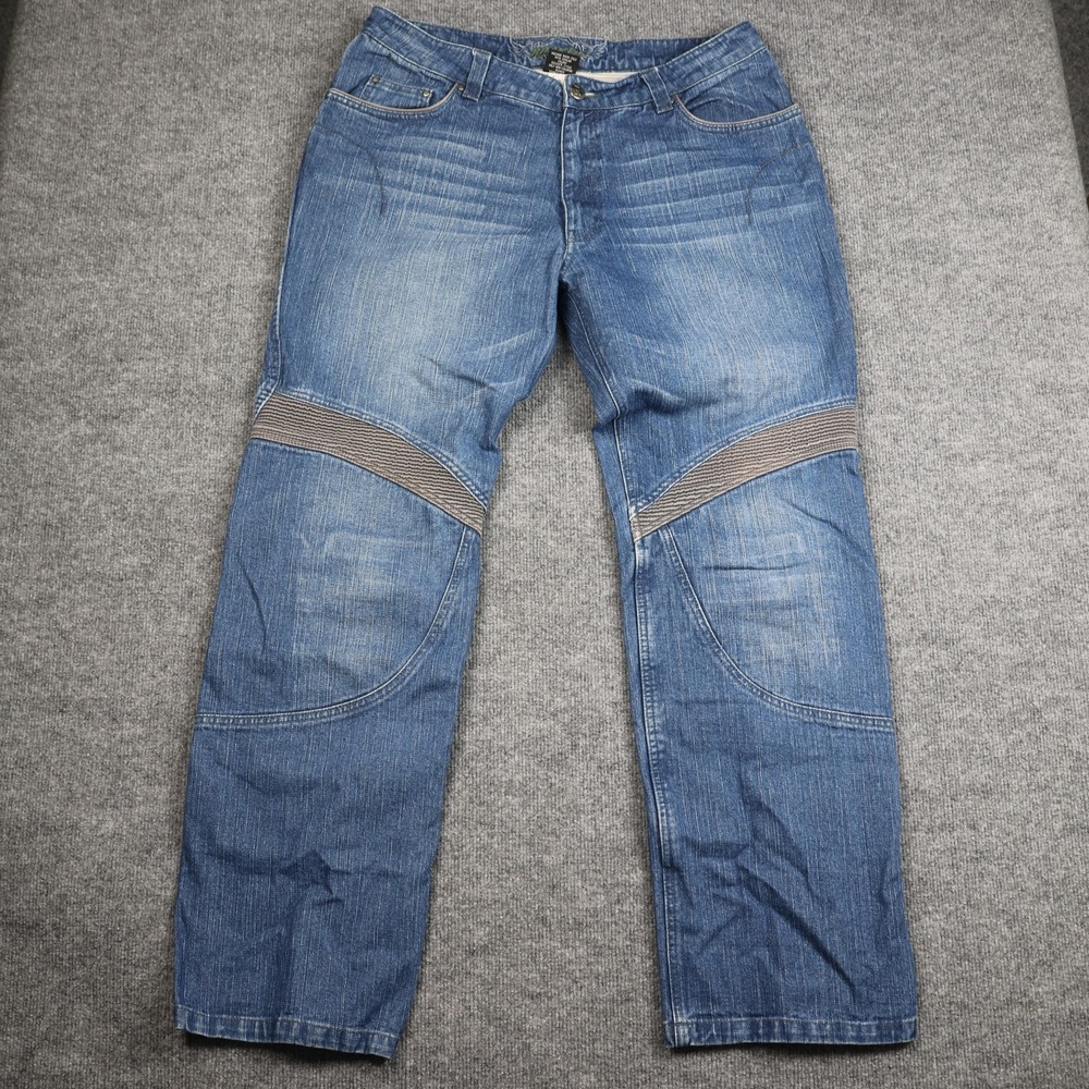 Rocket Jeans Mens 38 Blue Moto Biker Panel Straight‎ Leg Denim Pants Casual